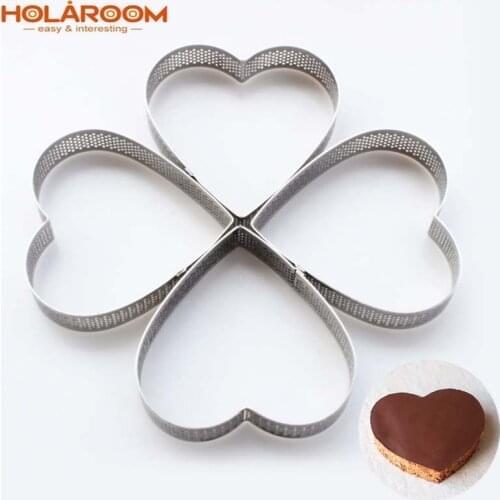 4pcs/Set Heart Shaped Cake Making Molds Breathable Dessert Fruit Pie Ring With Hole DIY Mousse Cake Pizza Pastry Tart Circle