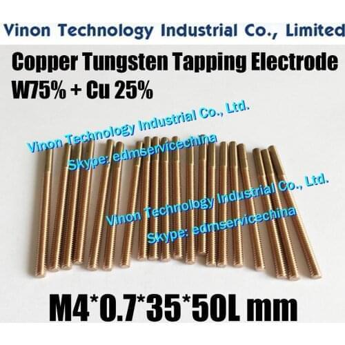 5PCS M4*0.7*35L*50Lmm Copper Tungsten Orbital Tapping Electrode CuW75,edm W75 Tungsten Copper Threaded Electrode with hole