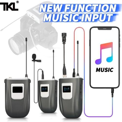 TKL Wireless Lavalier Microphone Rechargeable Transmitter And Receiver UHF Microphone For Phone DSLR Camera Monitor Music Input