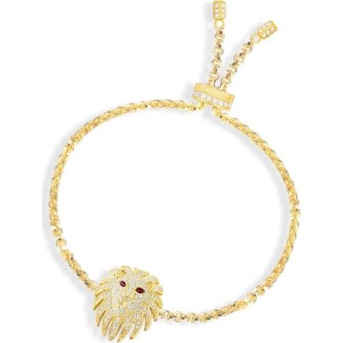 SLJELY Luxury Brand 925 Sterling Silver Yellow Gold Color Lion Adjustable Bracelet Micro Zirconia Stones for Women Fine Jewelry