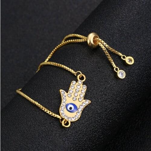 Fashion Bracelet Women Blue Eyes Fatima Hand Lucky Peaceful Pulseras Adjustable Length Charm Women Bracelets Gift