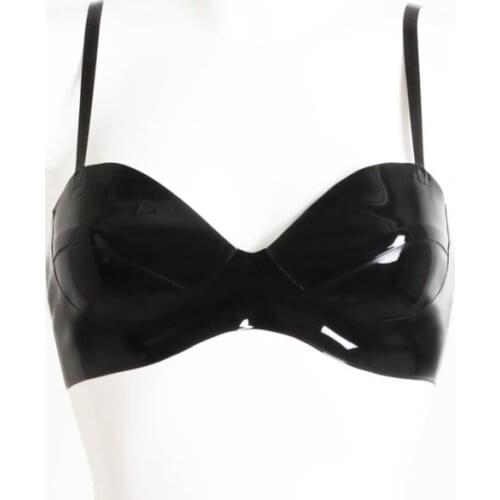 Sexy Black Latex Bra Lingerie Sexy Latex Top Wear Garment for Woman with Back Buckle