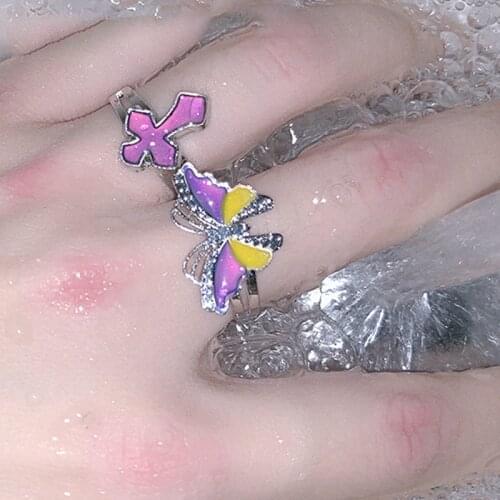 Vintage Cross Butterfly Flash Adjustable Size Mood Rings Unique Temperature Control Color Animal Rings for Women Jewelry Gifts
