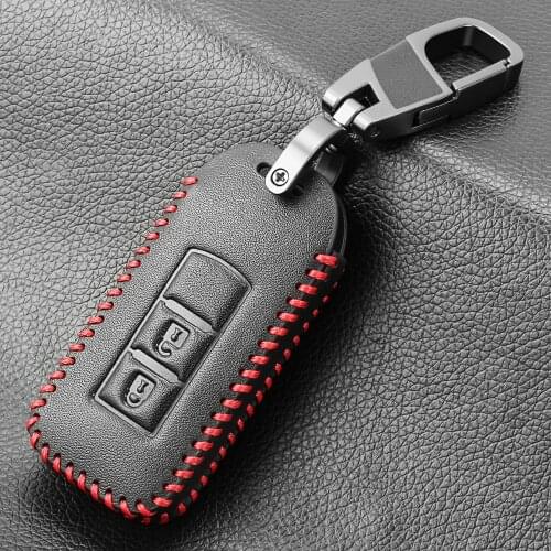 Leather Protect key fob skin cover case cap set for Mitsubishi Outlander ASX AXR RVR Nativa Pajero Montero Lancer Shogun Remote