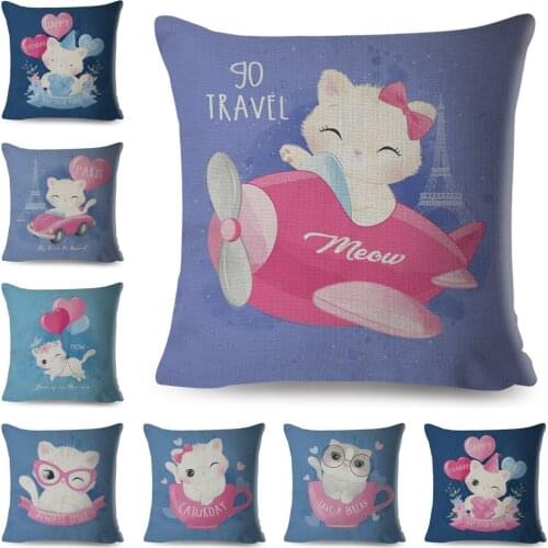 Colorful Lovely Animal Cushion Cover Decor Cute Cartoon Pet Cat Print Pillow Case Polyester Pillowcase for Children Room Sofa