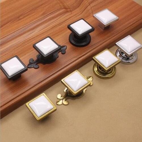 LCH American Modern Style Black Square Ceramic Drawer Pull Cabinet Handle Furniture Hardware Door Pull 42mm