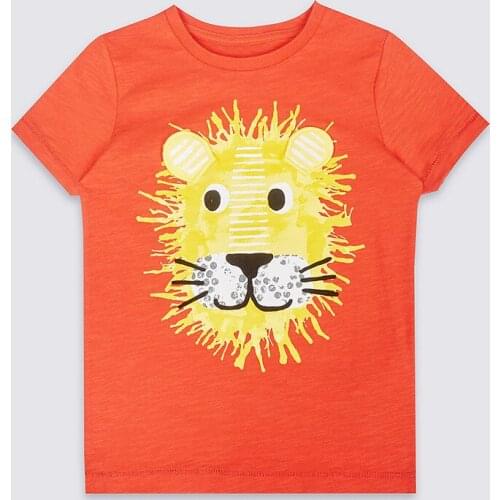 Little Maven New Summer Kids Clothing Short O-neck Orange Lion Knitted Applique PrintedCotton Quality Boys Casual Fashion Tshirt