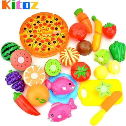Kitoz Mini Kitchen Miniature Food Pizza Fruit Vegetable Pretend Play Cooking Toy Set For Children Girl Boy Chef Cutting