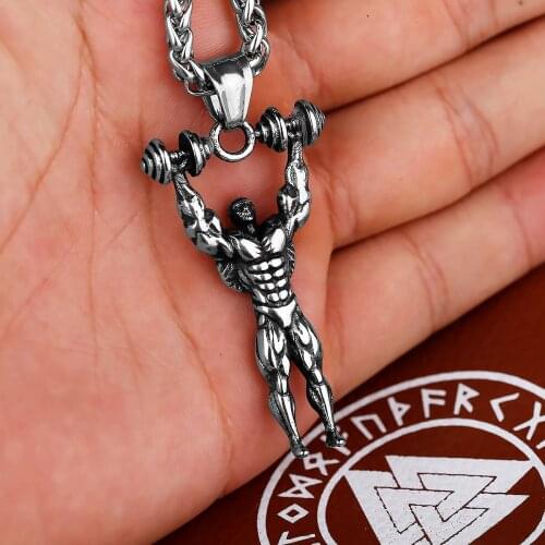 Fashion Bodybuilding Dumbbell Muscle Men Stainless Steel Unisex Pendant Retro Punk Goth Party Birthday Gift Wholesale