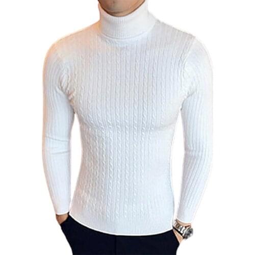 Men Winter Turtle Neck Long Sleeve Warm Sweater Slim Pullover Twist Knitwear