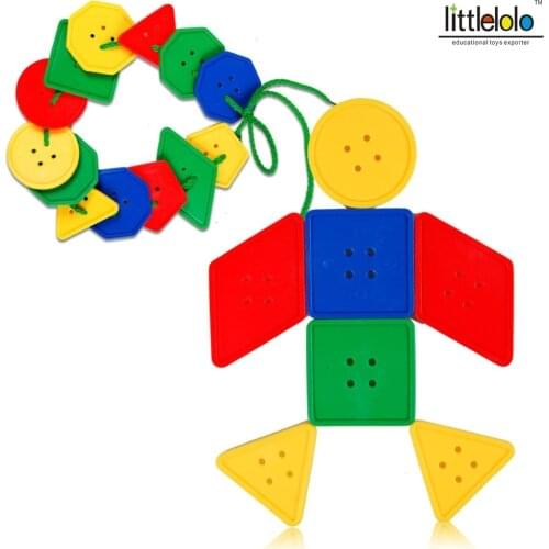 Baby toys educational plastic geometrical shapes set for kids learning geometric figures maths montessori threading toy