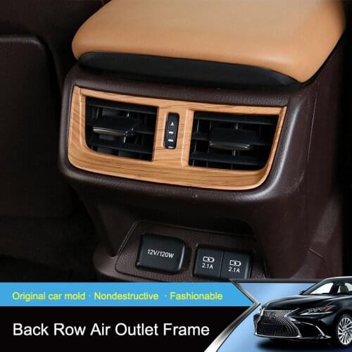 QHCP Rear Air Outlet Frame Cover Sticker Car AC Outlet Panel ABS Carbon Fiber Style Wood Grain Fit For Lexus ES200 260 300H 2018