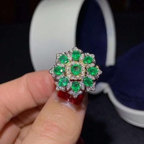Natural real emerald ring Free shipping 925 sterling silver gemstone Fine handwork jewelry