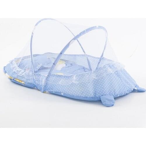 New Portable Foldable Baby Kids Infant Bed Dot Zipper Mosquito Net Tent Crib Sleeping Cushion Collapsible Portable Pink and Blue