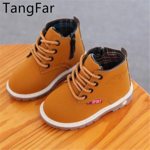 New Childrens Snow Boots Leather Boys Single Boots Waterproof Childrens Martin Boot Lace Up Kids Botas