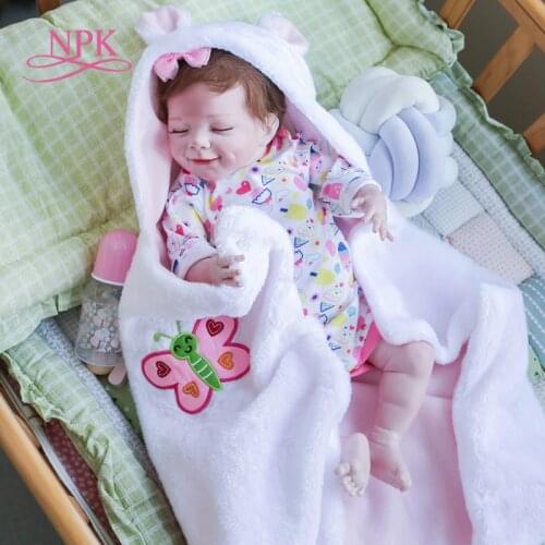 NPK 55CM reborn newborn baby sleeping April in blanket full body silicone soft real touch collectible high quality art