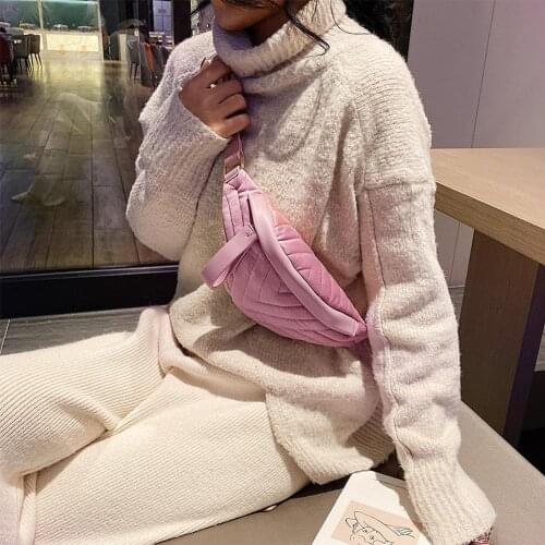 Solid Color Waist Belt Bag For Women 2021 Chest Purse Shoulder Messenger Bag Plush Soft Cute Shoulder Bags For Women