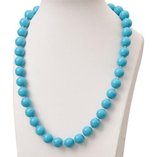 Wholesale 10mm Size For Blue Synthetic Turquiose Beads Necklace Suitable For Elegant Noble Ladies Women Gifts 18inch H853