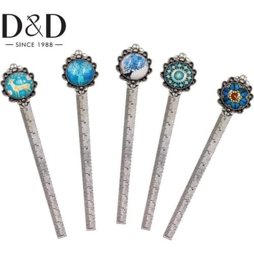 1pcs Antique Retro Stainless Steel Ruler Bookmark Cabochon Base Bookmark 10cm Cabochon Cameo DIY Hardware Gauging