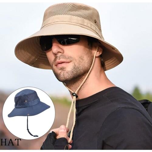 Bucket Hat For Men Summer Panama Fishing Cap Solid Color Wide Brim Beach UV Protection Sun Caps Outdoor Camping Hiking Hats 2021