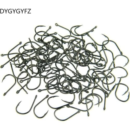 DYGYGYFZ High Carbon Steel Fish Hook Barbed 100PCS 3#-15# Series In Fly Fishhooks Worm Pond Fishing Bait Holder Hole hook