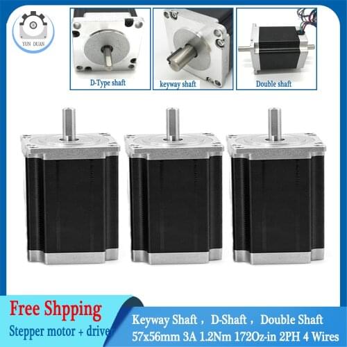 NEMA23 Stepper Motor 57x56mm 4-lead 3A 1.2Nm Nema 23 Motor 56mm 172Oz-in for 3D Printer for 3D Printing CNC Engraving Milling