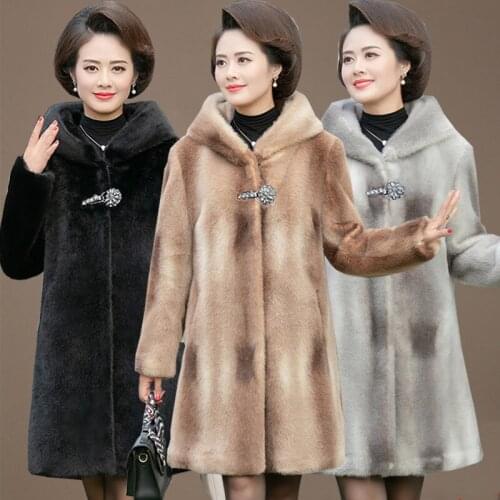 Winter Mink Fur Coats Middle-aged Womens 2020 New Fuax Fur Overcoat Plus Size Mother Clothing Fur Jacket Coat Winter Warm Jacket