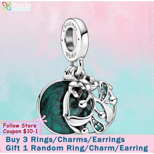 Smuxin 925 Sterling Silver Beads Christmas Mistletoe Dangle Charms fit Original Pandora Bracelets Women Jewelry Making Gift