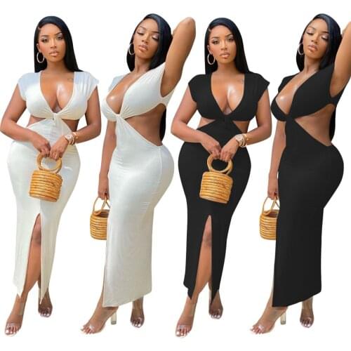 Somoshein S-2XL 2021 Women Clothing Fashion Summer Solid Color Hollow Slit Sexy Long Dress Wholesale Dropshopping
