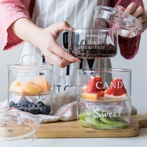 Nordic Heat-Resistant Glass Storage Jars with Cover Flamingo Candy Ice Cream Storage Bottles Kitchen DIY Salad Transparent Bowl