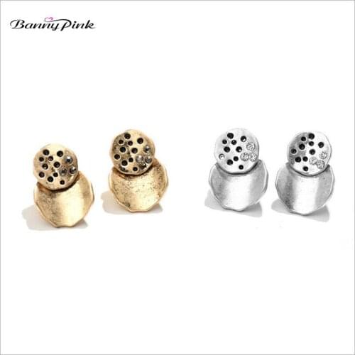 Banny Pink Vintage Alloy Double Round Square Statement Studs Earring For Women Minimalist Metal Geometric Post Earring Pendiente