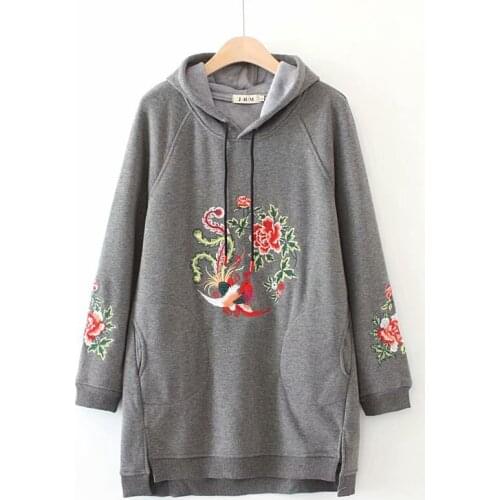 Plus size womens long loose hooded hoodies oversized female pullover vestidos embroidery casual large size hoodies women