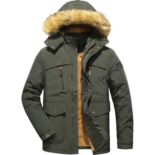 Winter Jacket Men Thick Padded Parka Fleece Liner Coat Fur Collar Hooded Warm Outwear New Male Mid-Long Windproof Overcoat