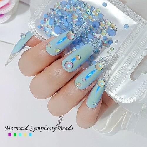 300pcs/bag Nail Rhinestones 3D Mermaid Symphony Beads Aurora Translucent Color Nail Art Decoration Gems Art Strass Nail Stone