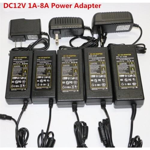 1Pcs Real Power EU / US / AU / UK Plug AC 100-240V to DC 12V 1A 2A 3A 4A 5A 6A 7A 8A Switching Power Supply Converter Adapter