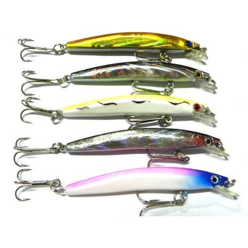 10pcs New Minnow Lure Hard Plastic Swim Bait Fishing Wobbler 5 Colors 8cm 5g With 6# Hooks 3D Fish Eyes Fishing Tackle (MI039)