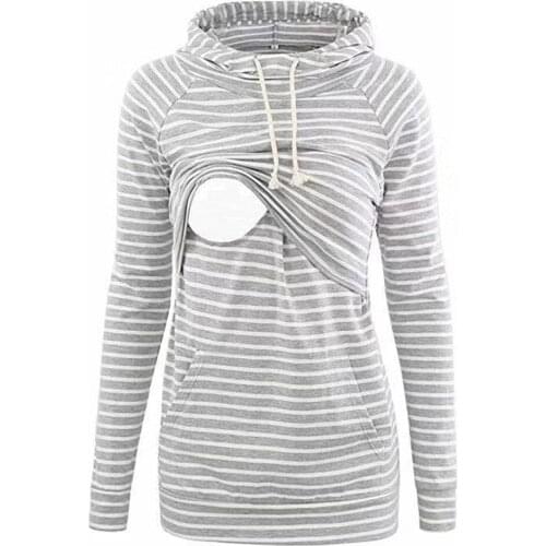 New Autumn And Winter New Striped Mom Hooded Breastfeeding Clothes Blouse Christmas Mother Costume Adult Clothing T-Shirt 2020