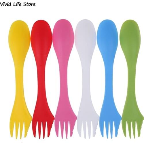 3 In 1 Spoon Fork Cutter Travel Camping Hiking Picnic Utensils Plastic Spork Combo Travelling Gadget Cutlery Tableware