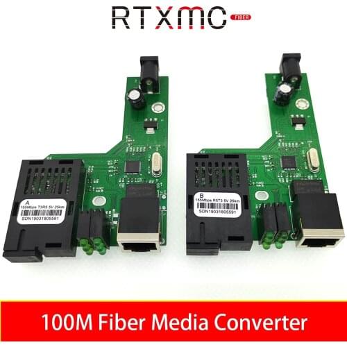 5 Pairs 100M Optical Fiber Media Converter Fiber Transceiver Single Fiber Converter 25km SC 10/100M Singlemode Single Fiber PCBA