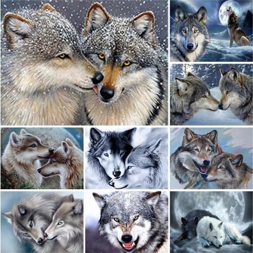 5D DIY Diamond Painting Wolf Snow Full Round Square Winter Scenery Animal Diamond Embroidery Mosaic Home Decor Needlework Gift