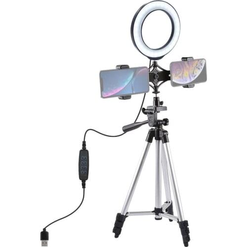 6.2-Inch Dimmable Light Selfie LED Ringlight USB Ring Lamp Dual Phone Clip With Tripod Stand For Youtube Live Video Streaming
