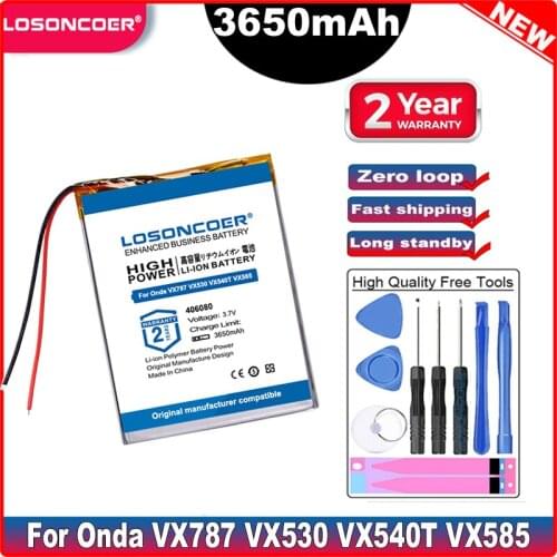 LOSONCOER 3650mAh Battery For Onda VX787 VX530 VX540T VX585 High Capacity Rechargeable Li-Polymer Li-ion Battery
