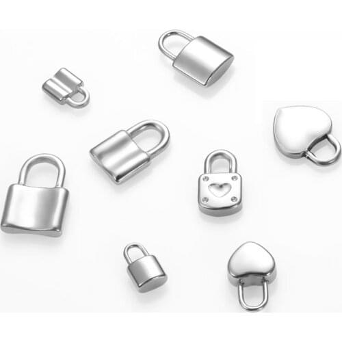 Wholesale 10pcs Stainless Steel Lock Necklace Pendant PadLock Charms Handcrafted Accessories DIY Jewelry Making 8 Size