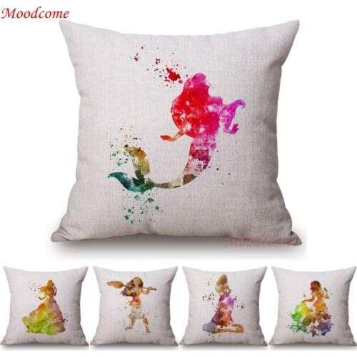 Watercolor Princess Baby Girl Decorative Sofa Throw Pillows Fairy Tale Heroines Girl Home Decor Sofa Cushion Square Car Pillows
