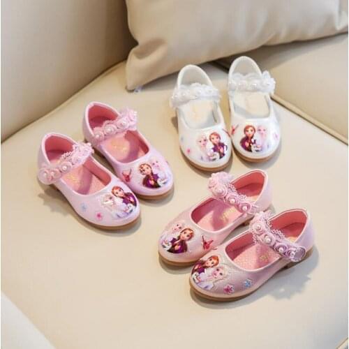 Baby Girl Leather Shoes Kids Frozen Princess Shoes Children Dress Shoes With Pearls Sweet Soft Elegant For Wedding Party