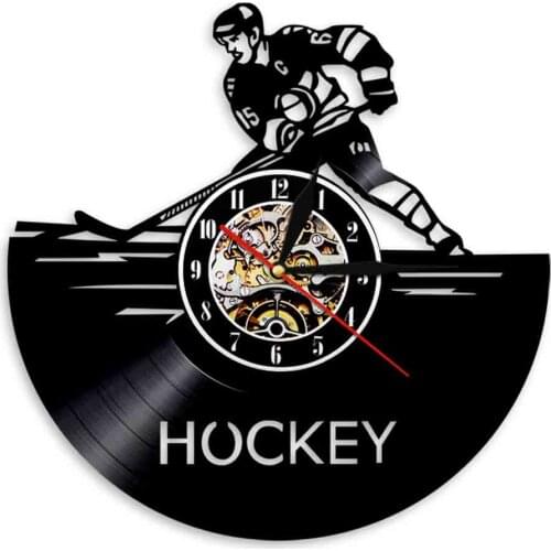 Ice Hockey Vinyl Album Re-purposed Record Wall Clock Living Room Sports Artwork Decor Hockey Player Whimsical Pop Art Wall Watch