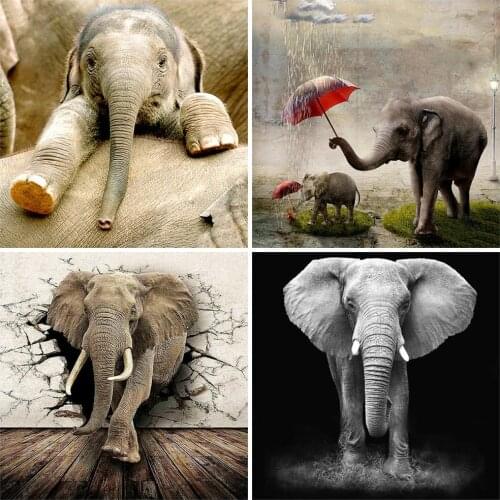 HUACAN 5D DIY Diamond Painting Animal Full Drill Embroidery Elephant Home Decoration Mosaic Diamond Art