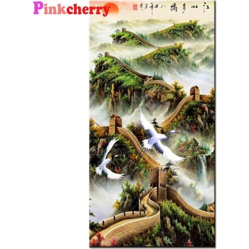 The Great Wall Diamond Painting 5D Full Square round Diamond Embroidery Mosaic white crane Handicraft Aisle entrance decoration