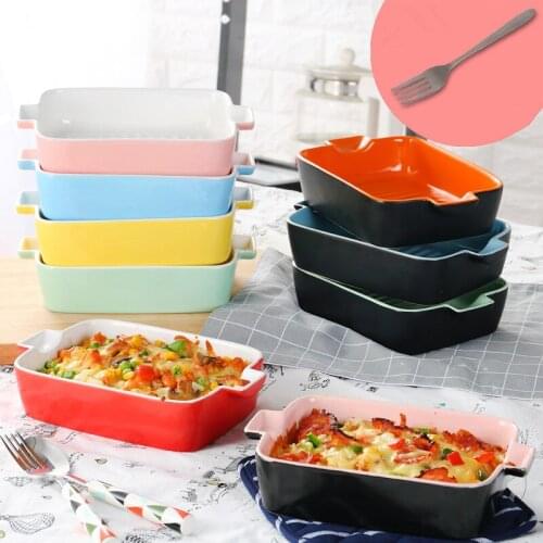 Baked Microwave Oven Ceramic Plate Rectangle Baking Tray Western Dish Pudding Bowl Coloful Pratos Tableware Dishes
