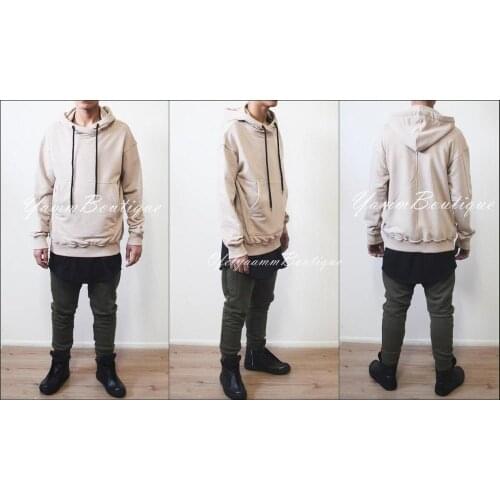 Oversized Essentials Mens Raw Edge 80s Oversized Fit Dropped Shoulder / Cross Neck Badge Kanye Hoodie